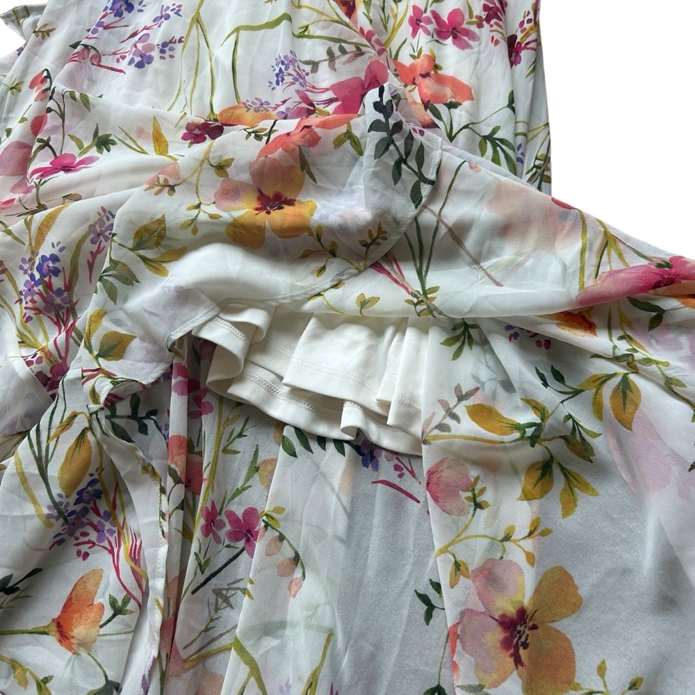 Calvin Klein flutter sleeve cold shoulder white floral chiffon maxi dress 12 - Picture 4 of 10
